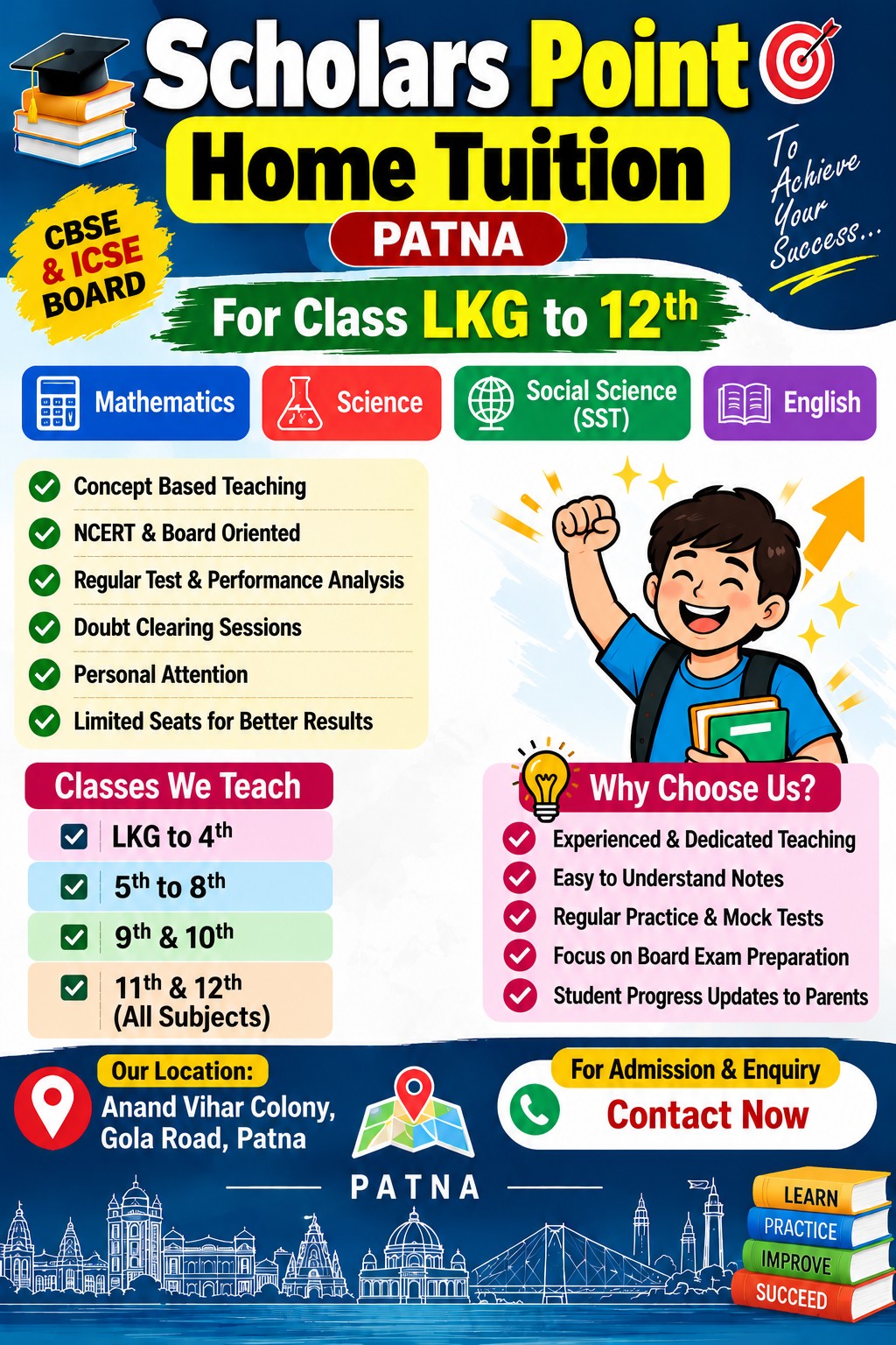 Scholars Point Home Tuition classes and subjects poster